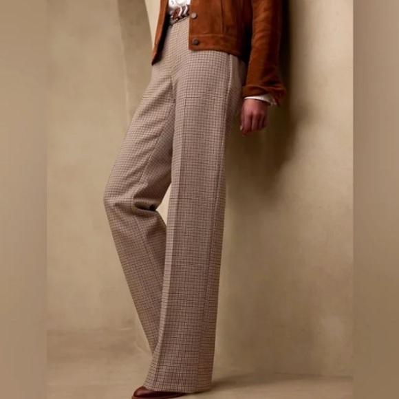 Banana Republic Pants - BR Italian Wool Tan Plaid Trouser Suit Pants *Brand New* $170 MSRP - Size 14